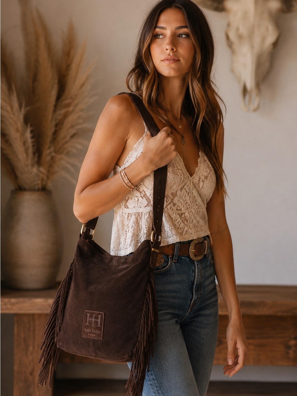 Haute Hippie Style Brown Suede Fringe Bucket Bag – New With Tags
